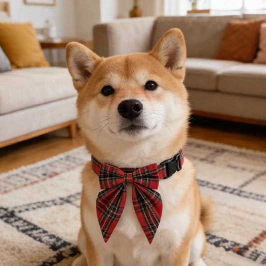 Christmas Dog Collar with Detachable Bow Red