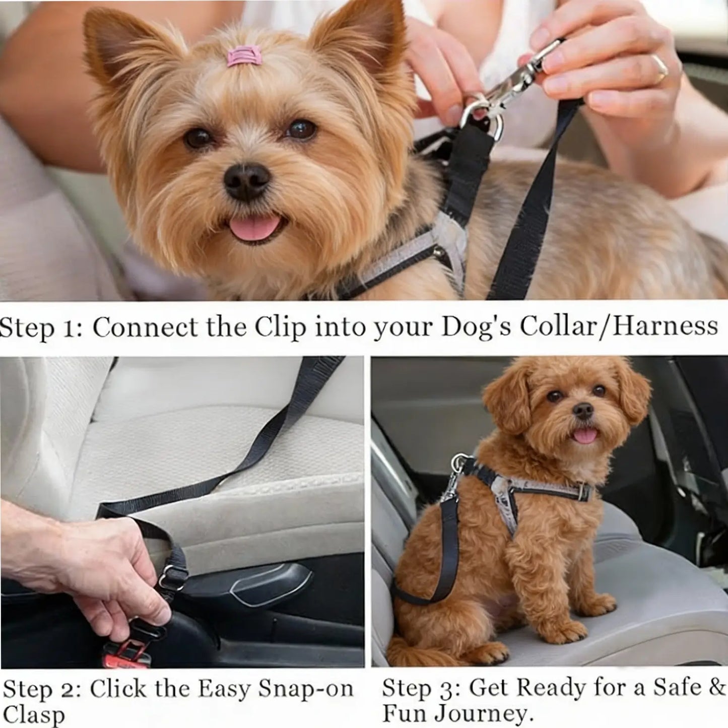 Black Elastic Buffer Dog Car Seatbelt, Adjustable Safe Nylon Pet Harness Leash 1 Pack