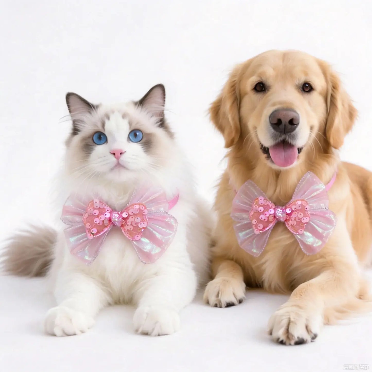 Soft Pink Bow Tie Collar for Dogs & Cats, Adjustable Quick Release Buckle One Size