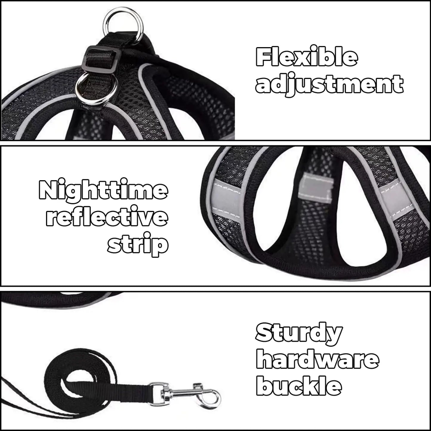 Adjustable Double Mesh Dog Harness, Soft No Pull No Choke Vest Small Medium Dogs