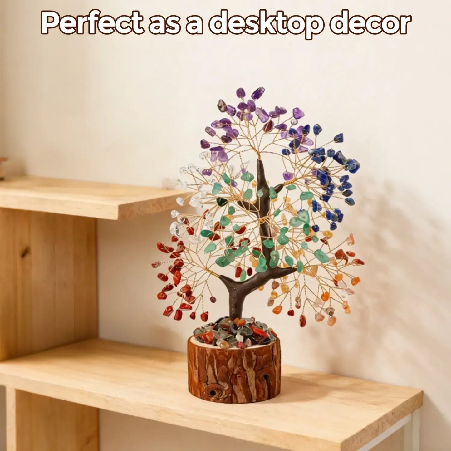 7 Chakra Crystal Wire Tree, Wooden Base Home Office Desk Decor Gift