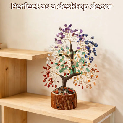 7 Chakra Crystal Wire Tree, Wooden Base Home Office Desk Decor Gift
