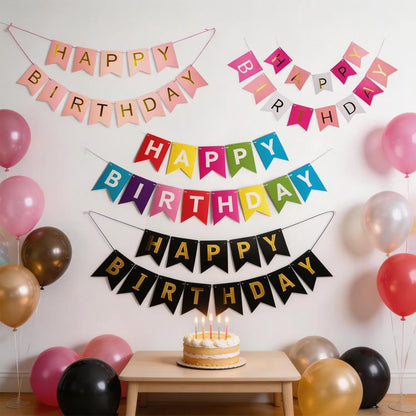 Pre Strung Glitter Happy Birthday Garland, Hanging Letter Party Banner