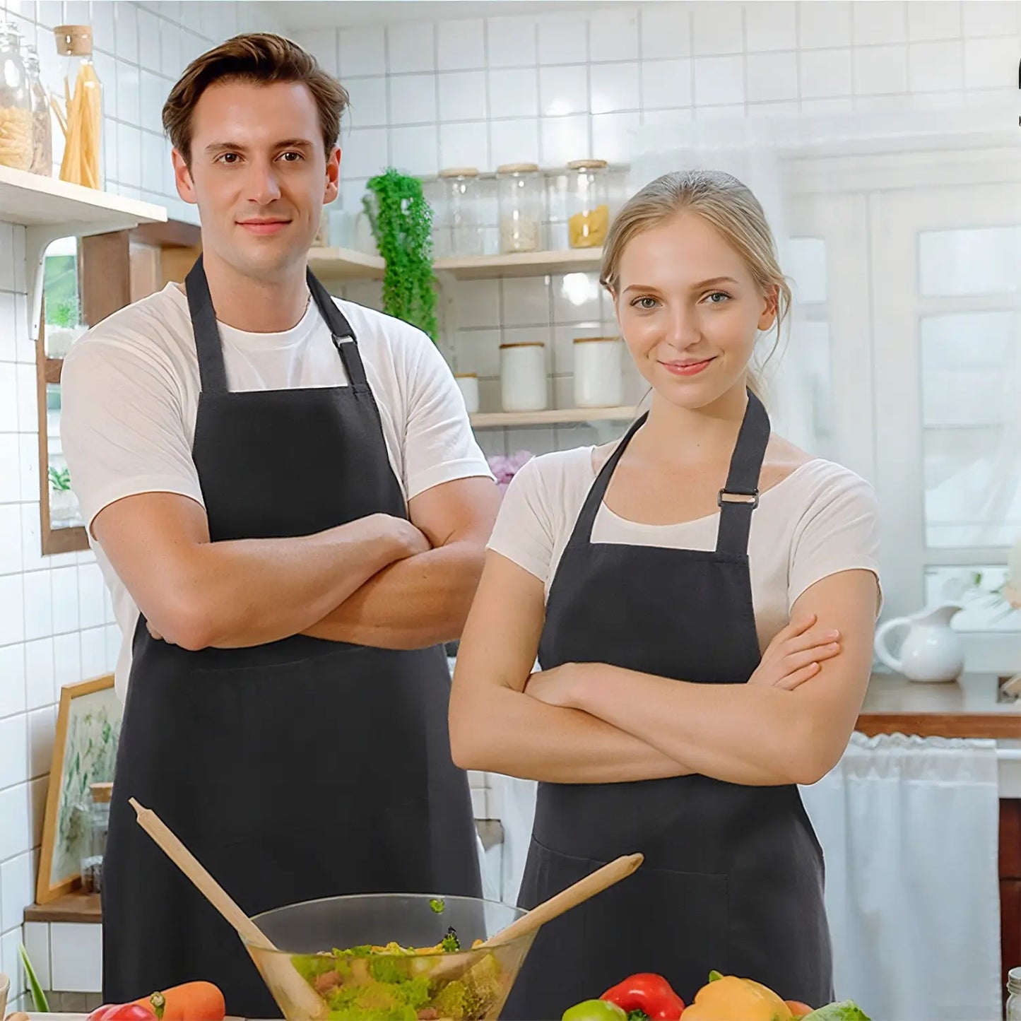 Water Resistant Cooking Apron with 2 Pockets, Adjustable Kitchen BBQ Craft Apron