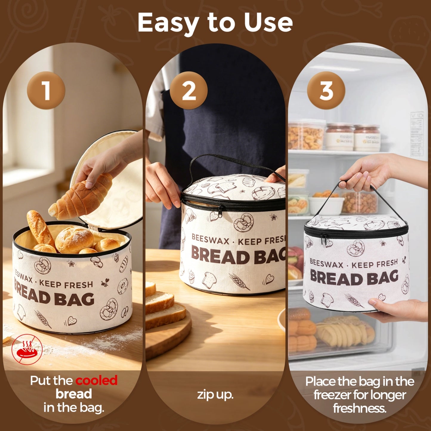 Reusable Beeswax Bread Box with Zippered Lid