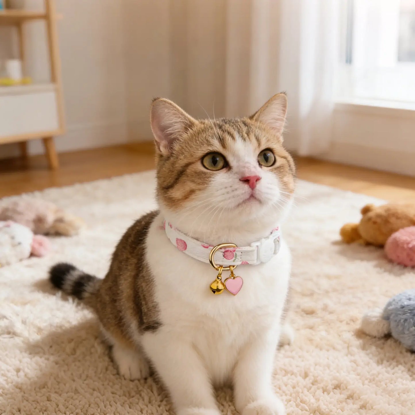 Cotton Breakaway Cat Collar with Strawberry Pendant Pink