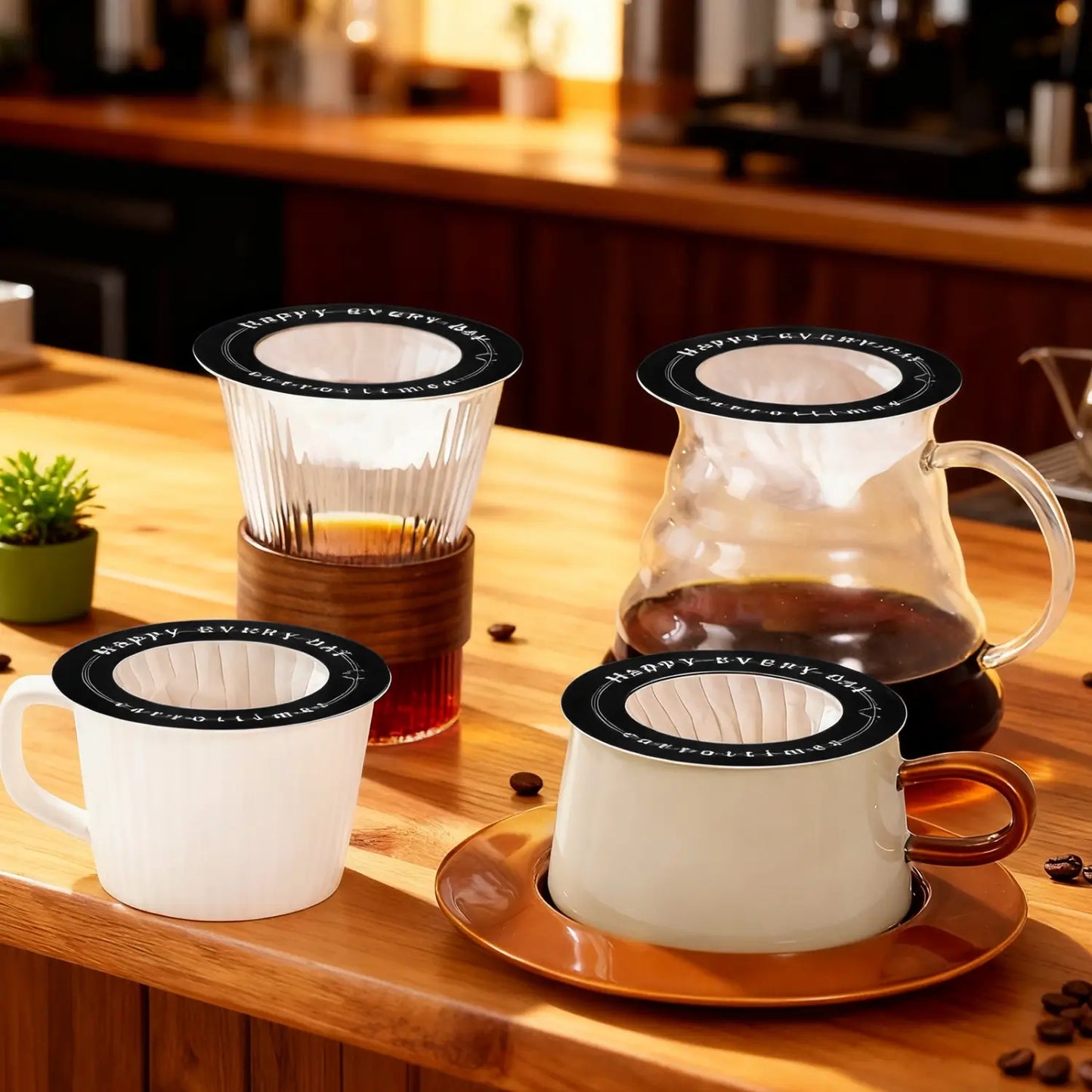 50-Pack Disposable Pour Over Coffee Filters, Portable Paper Drip Filters Black