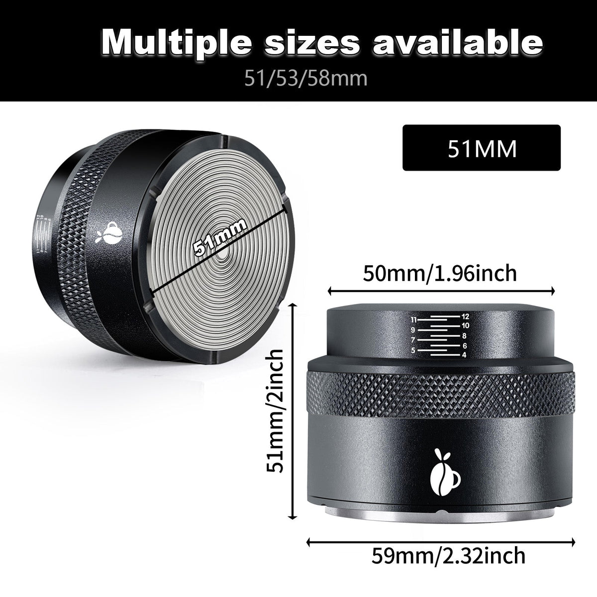 Yarramate 51mm, 53mm, 58mm Espresso Coffee Palm Tamper Black