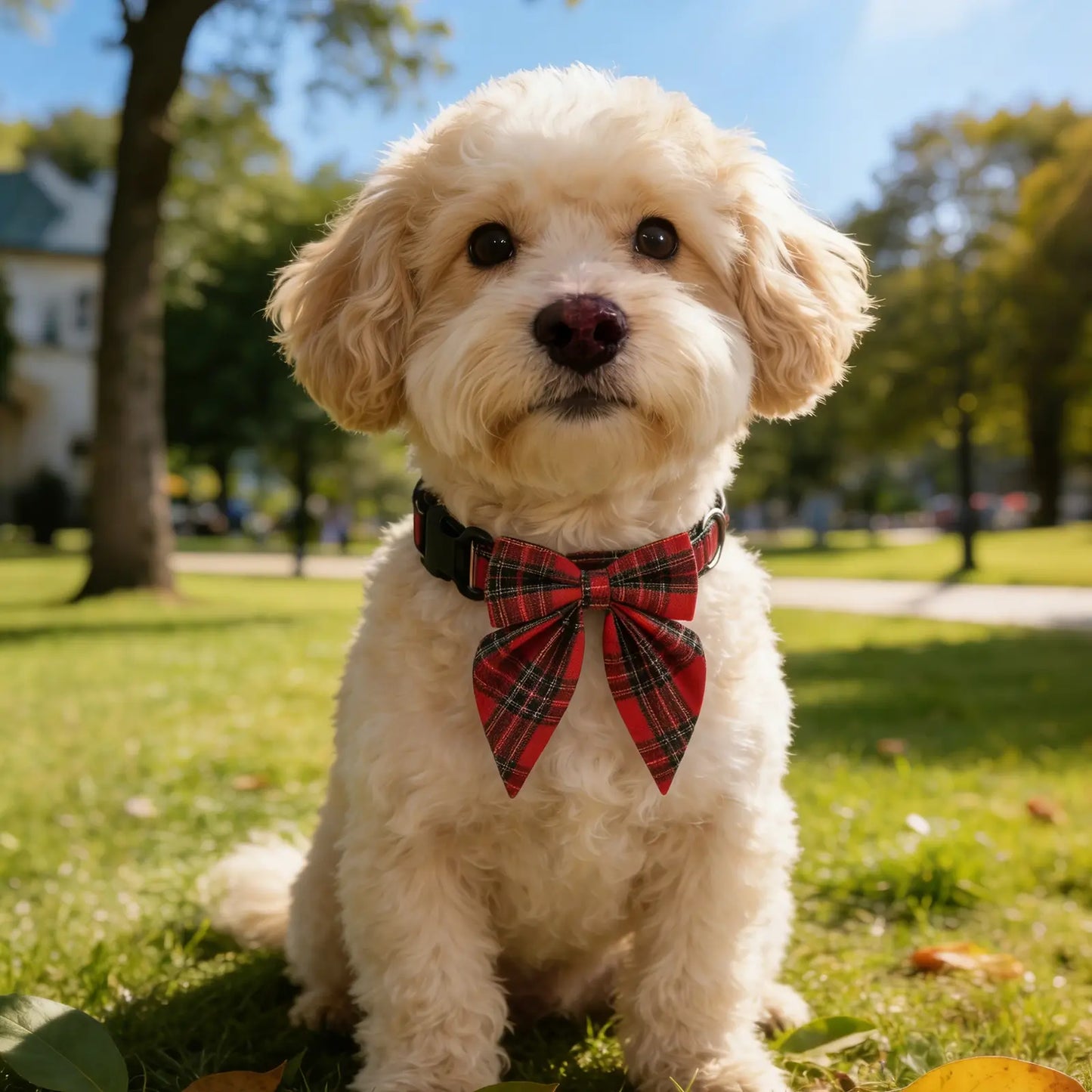 Christmas Dog Collar with Detachable Bow Red