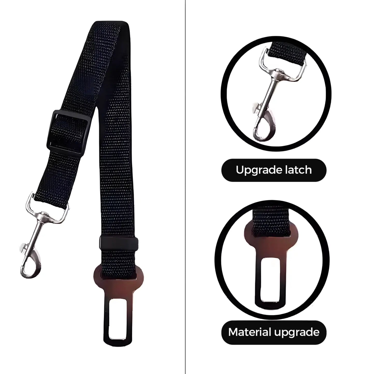 Black Elastic Buffer Dog Car Seatbelt, Adjustable Safe Nylon Pet Harness Leash 1 Pack