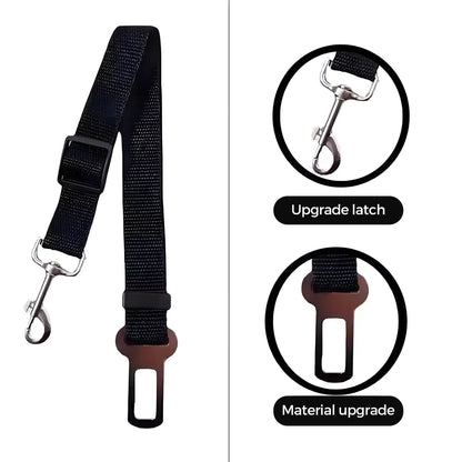 Black Elastic Buffer Dog Car Seatbelt, Adjustable Safe Nylon Pet Harness Leash 1 Pack