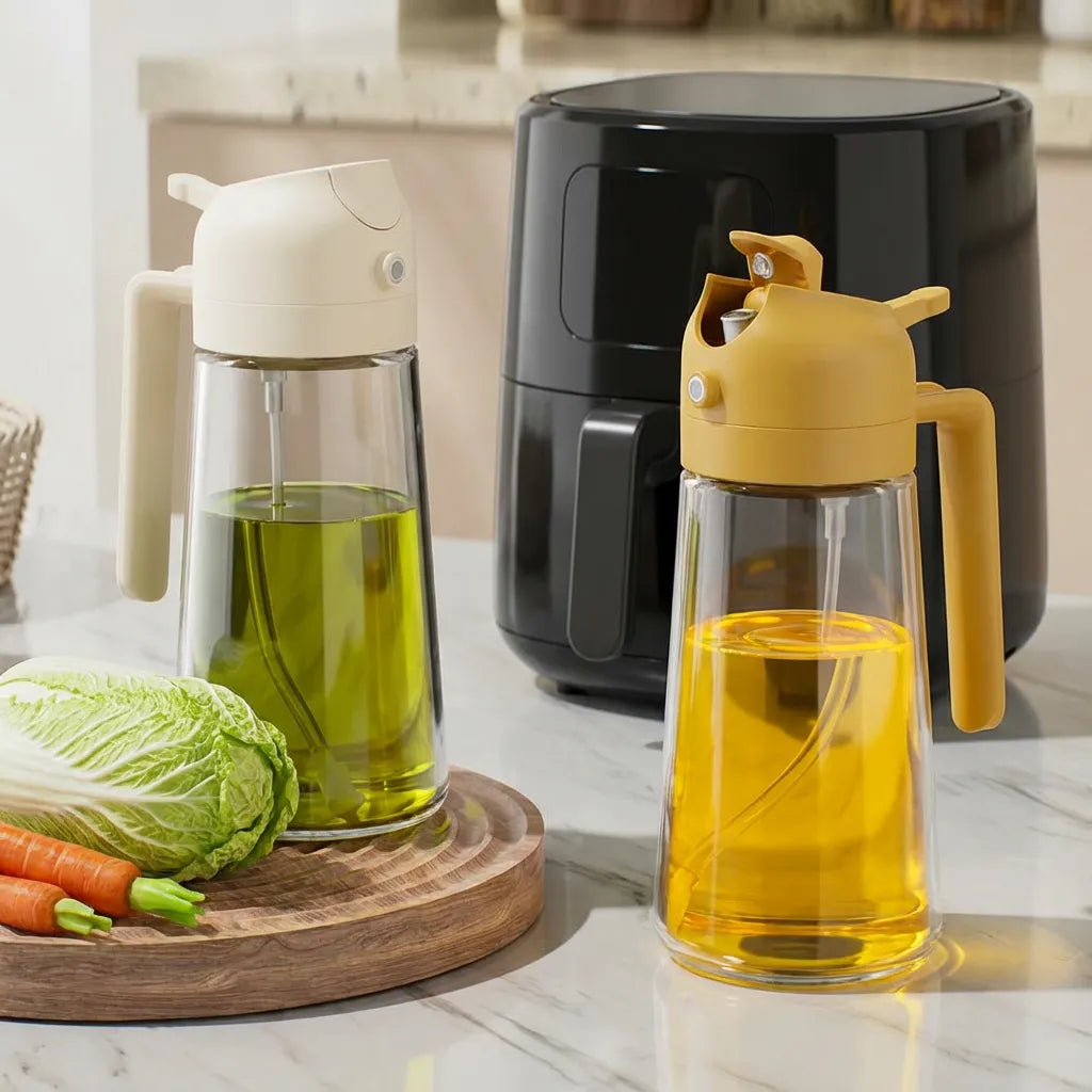 2-in-1 Olivenöl-Sprühflasche 2er-Pack zum Kochen | Ölspender aus Glas