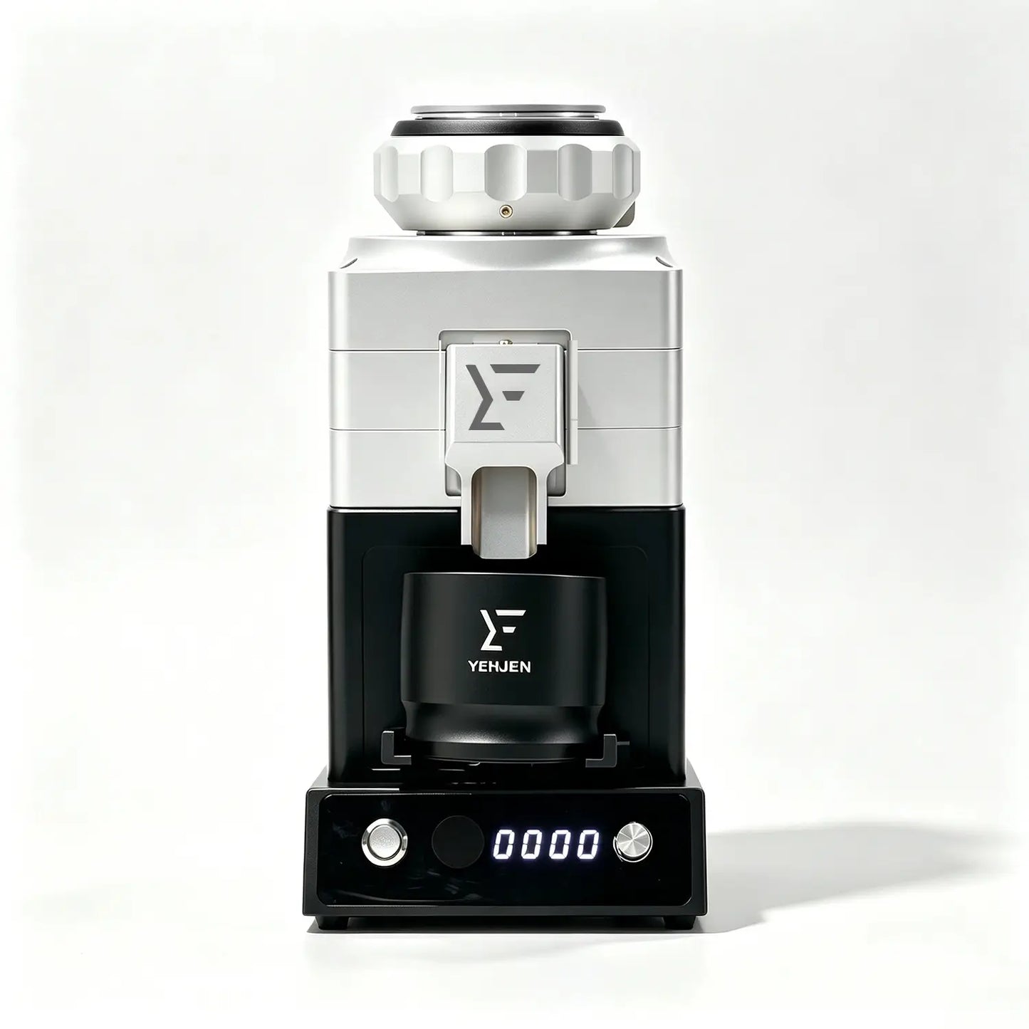 Silver Black 80mm Burr Coffee Grinder Front View