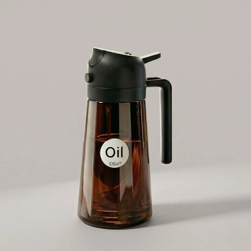 2-in-1 Oil Sprayer Bottle – 16oz Glass Olive Oil Dispenser for Cooking, Salad & BBQ (Dark Brown)