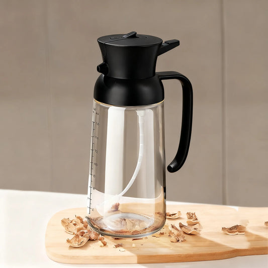 2-in-1 Oil Spray Bottle XL – 18oz/ 550ml Olive Oil Dispenser for Cooking & Air Fryer （Black）
