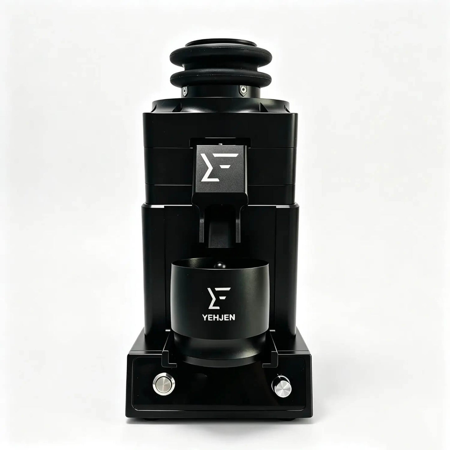 Front view of 98mm burr coffee grinder for espresso prep