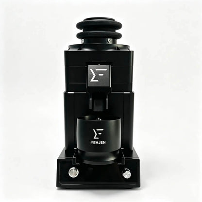 Front view of 98mm burr coffee grinder for espresso prep