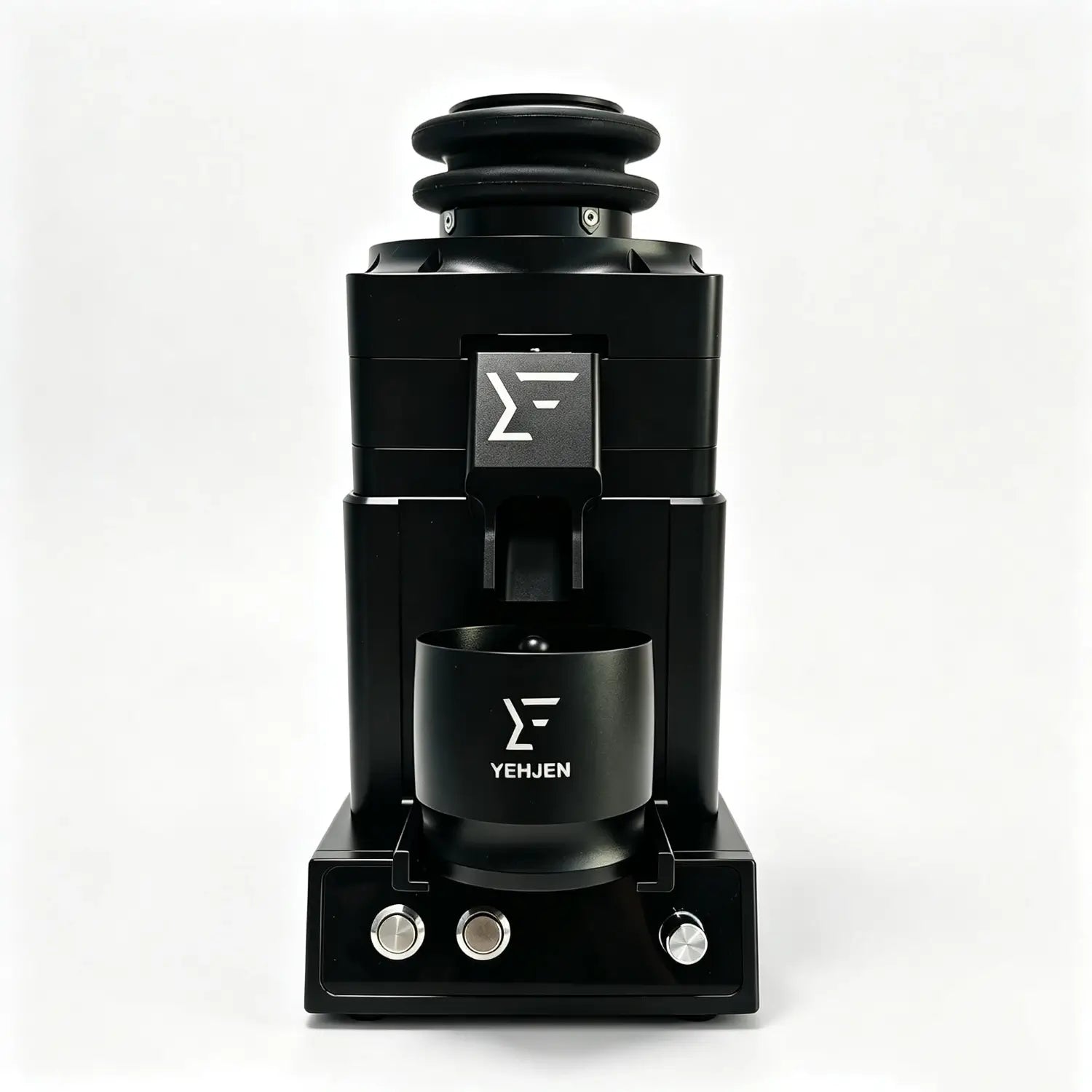 Front view of 98mm burr coffee grinder for espresso prep