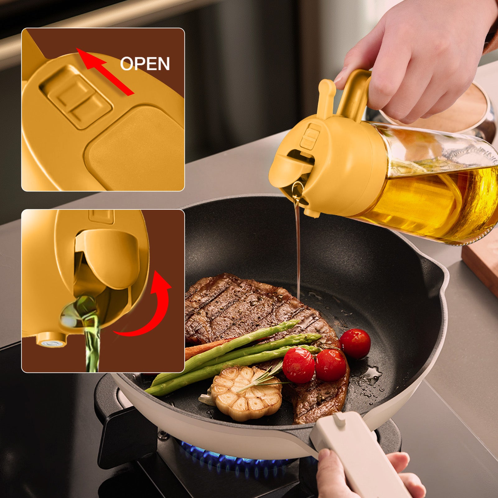 Stream,Spray 2 In 1 Glass Oil And Vinegar Dispenser Easy to use 16oz/470ml Green fo Air Fryer