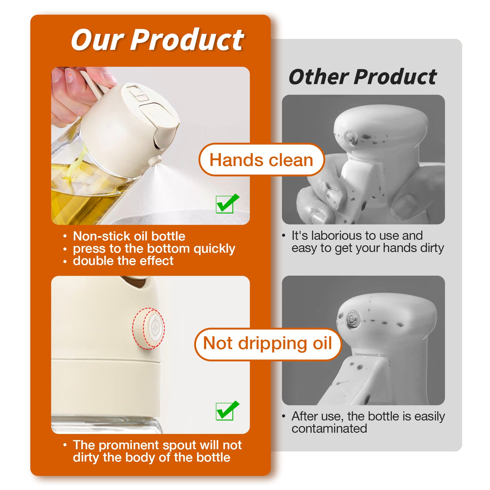 glass oil jar 2 in 1 Oil Spray Bottle 16oz/470ml Oil Dispenser for Air Fryer, BBQ, Salad