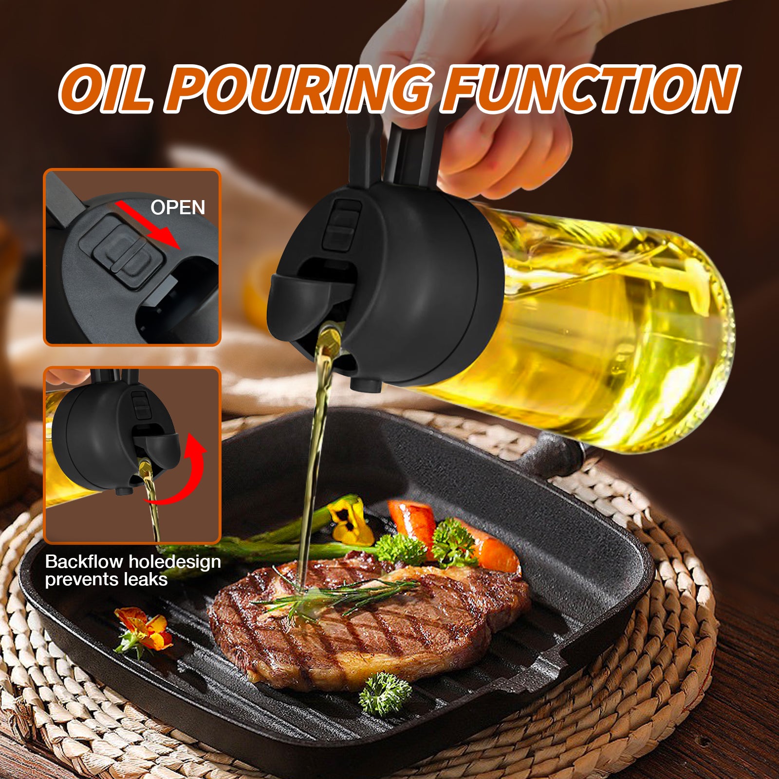 glass oil jar 2 in 1 Oil Spray Bottle 16oz/470ml Oil Dispenser for Air Fryer, BBQ, Salad