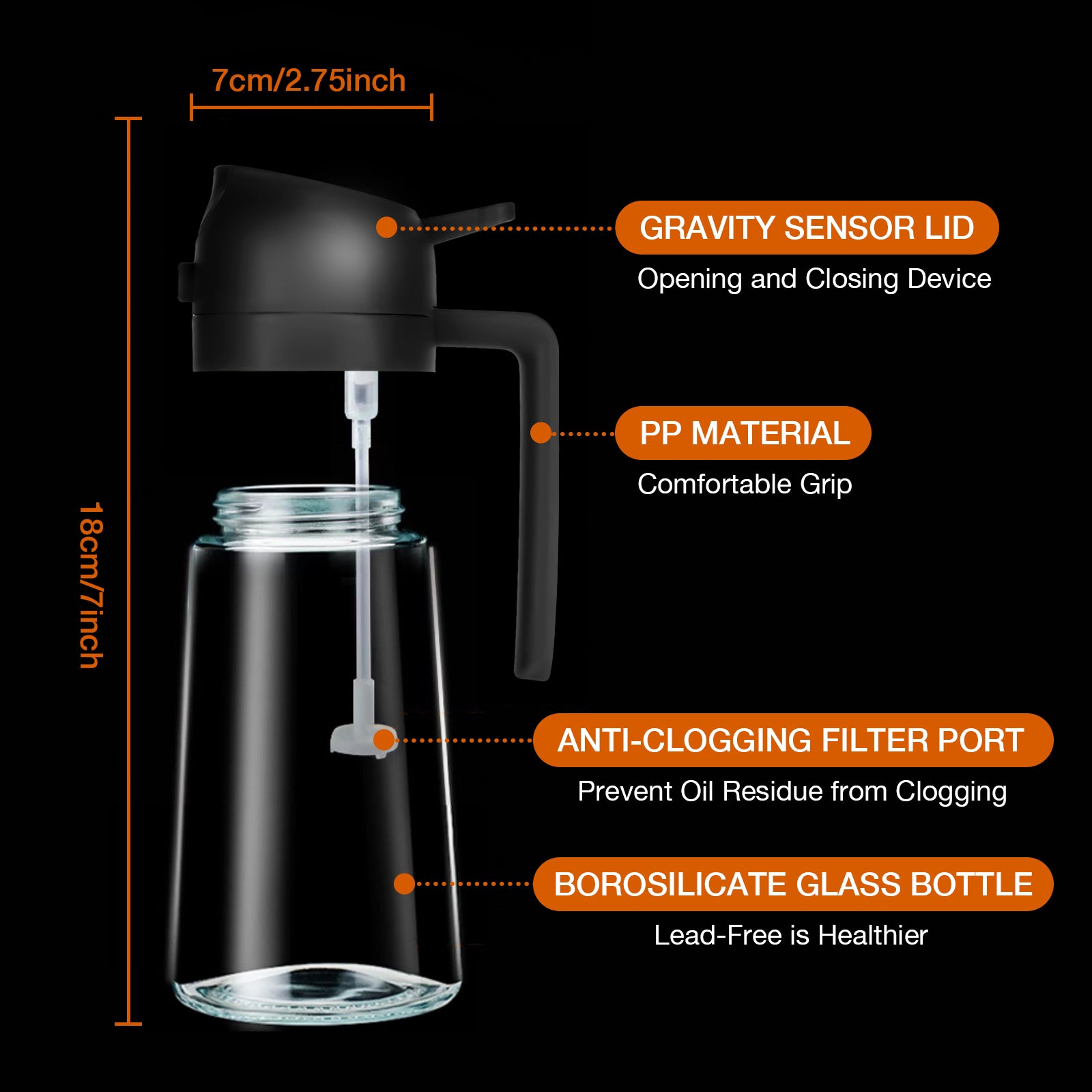 2 in 1 Oil Spray Bottle 16oz/470ml Oil Dispenser for Air Fryer, BBQ, Salad