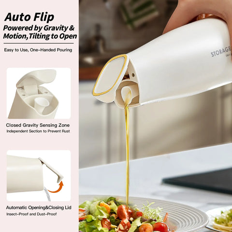 Auto-Flip Gravity Olive Oil & Soy Sauce Dispenser Bottle - 500ml/17oz Easy Cleaning, Leakproof