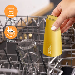 Place the yellow dishwasher-safe oil dispenser for the kitchen on the storage rack