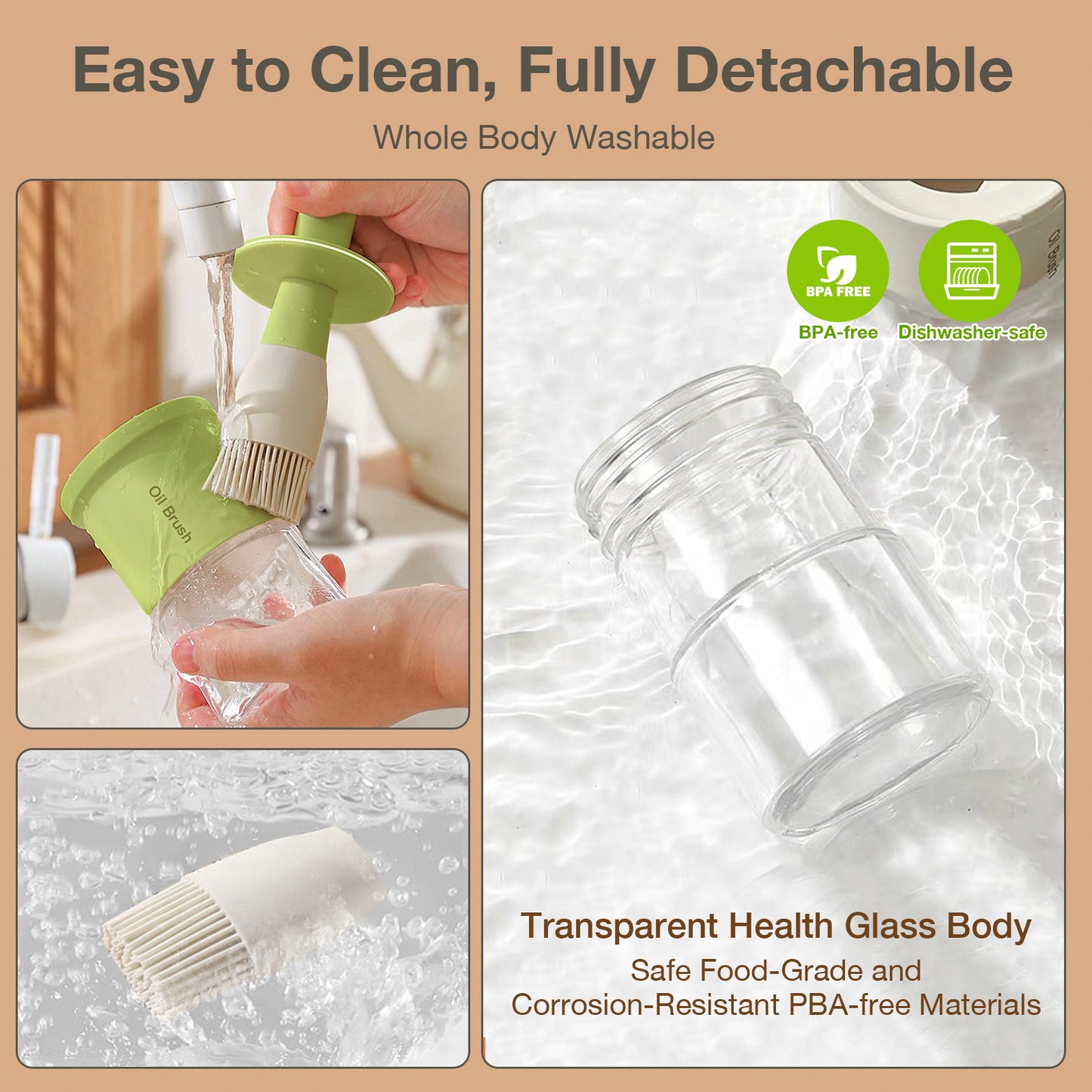 Oil Dispenser Bottle With Silicone Food Grade Brush green