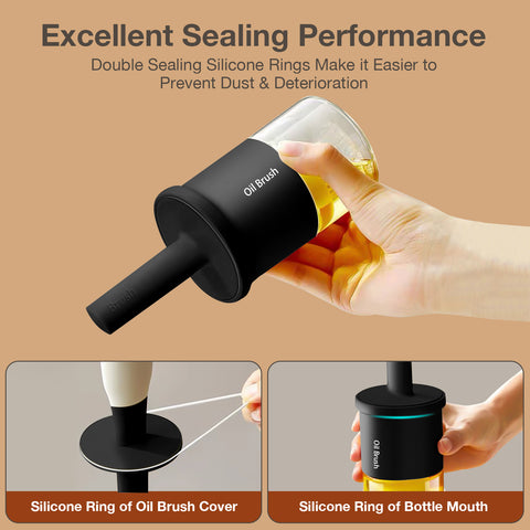 Glass Oil Dispenser Bottle – 10oz with Food-Grade Silicone Brush (Black)