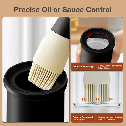 Glass Oil Dispenser Bottle – 10oz with Food-Grade Silicone Brush (Black)
