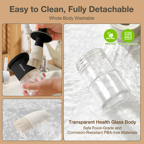 Glass Oil Dispenser Bottle – 10oz with Food-Grade Silicone Brush (Black)