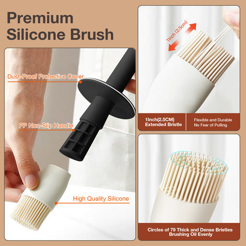 Glass Oil Dispenser Bottle – 10oz with Food-Grade Silicone Brush (Black)