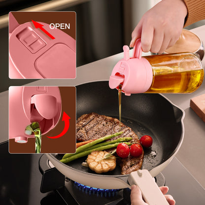 2 in 1 Oil Sprayer Bottle Dispenser 2Pcs 16oz Glass Olive Oil Sprayer Cooking Oil Sprayer Bottle for Kitchen Salad, Grill, BBQ (With Stickers)