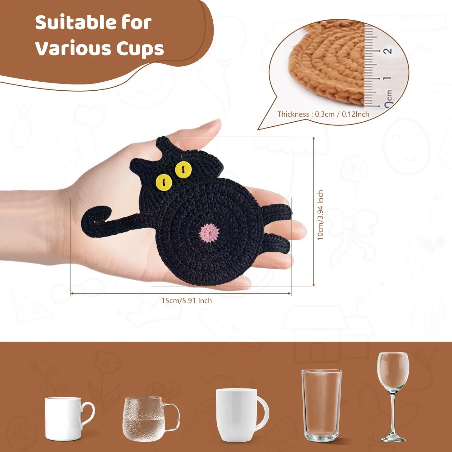 Black Cat Mug Coaster for Cat Lovers