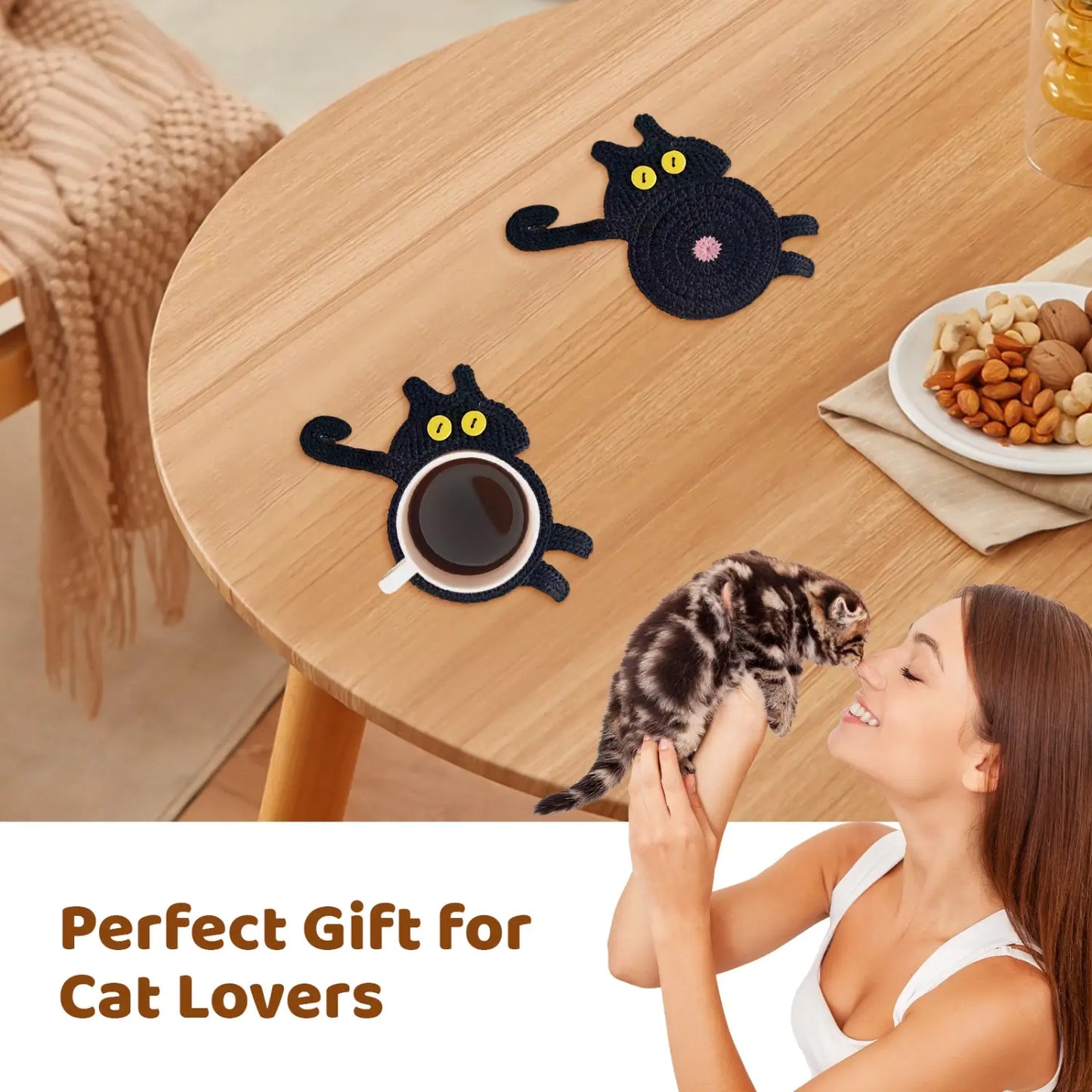 Black Cat Mug Coaster for Cat Lovers