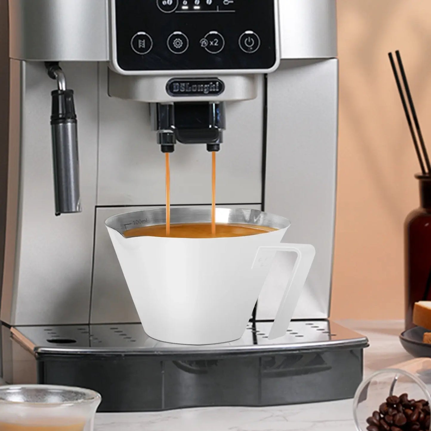 Stainless Steel Espresso Shot Cups with Handle, 100ml (White)