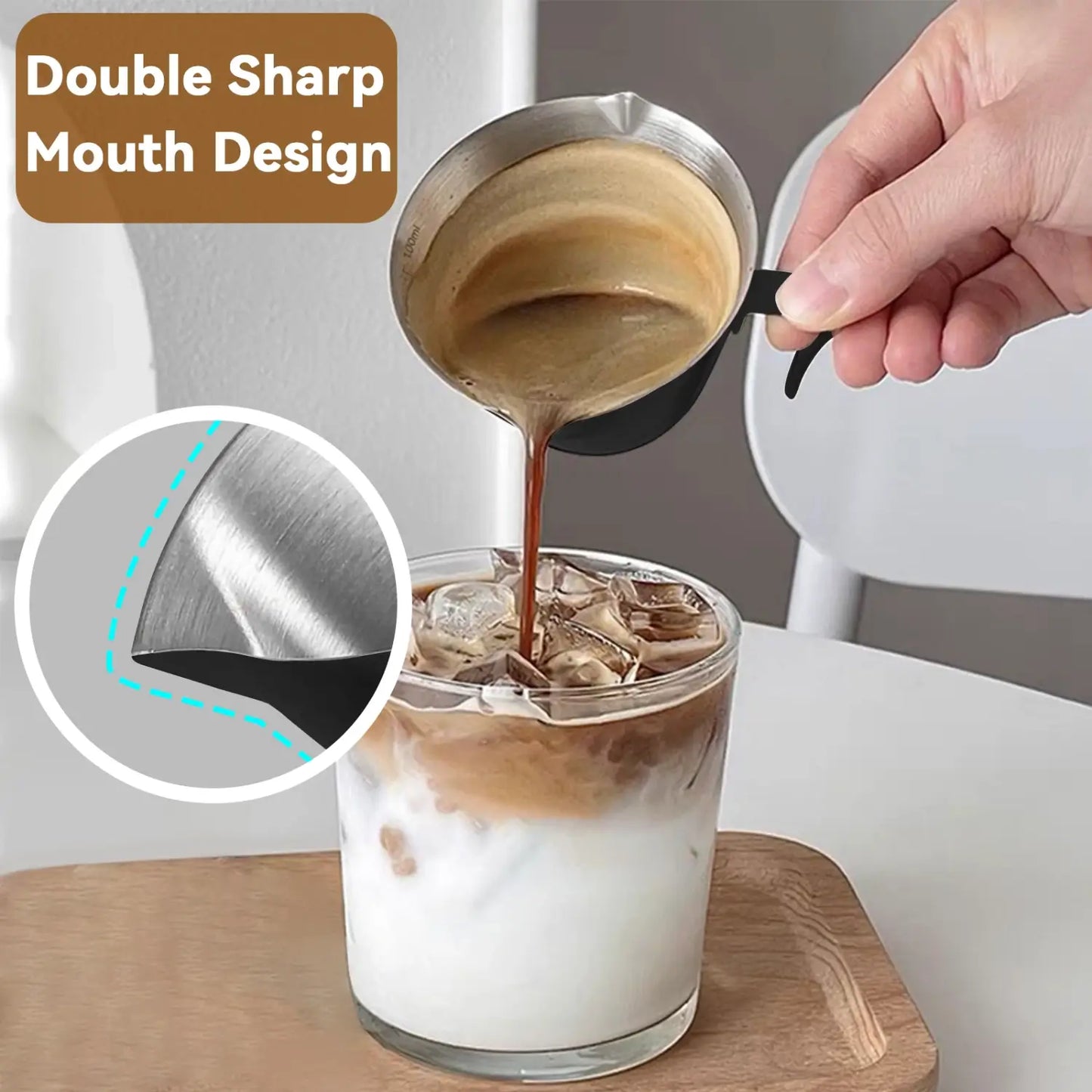 Stainless Steel Espresso Shot Cups with Handle, 100ml (Black)