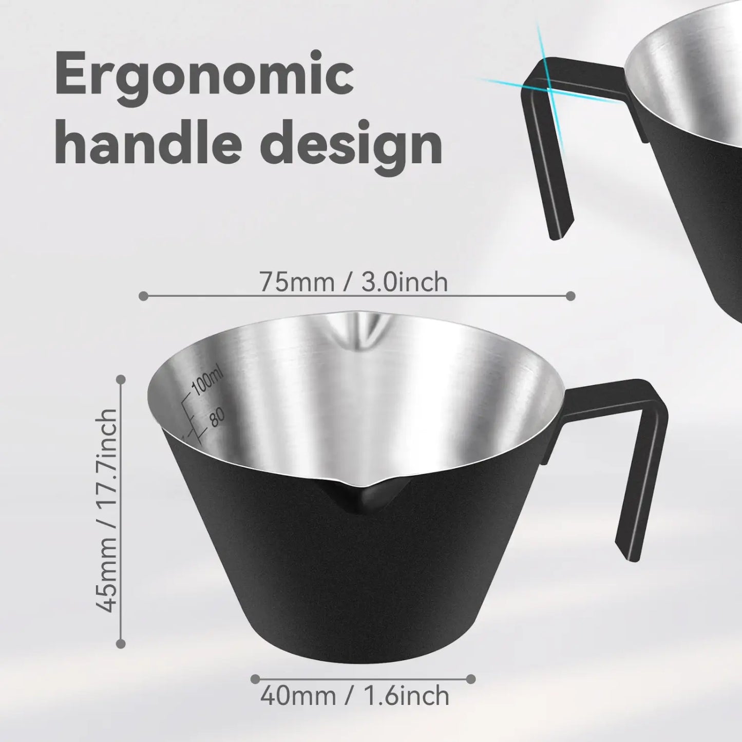 Stainless Steel Espresso Shot Cups with Handle, 100ml (Black)