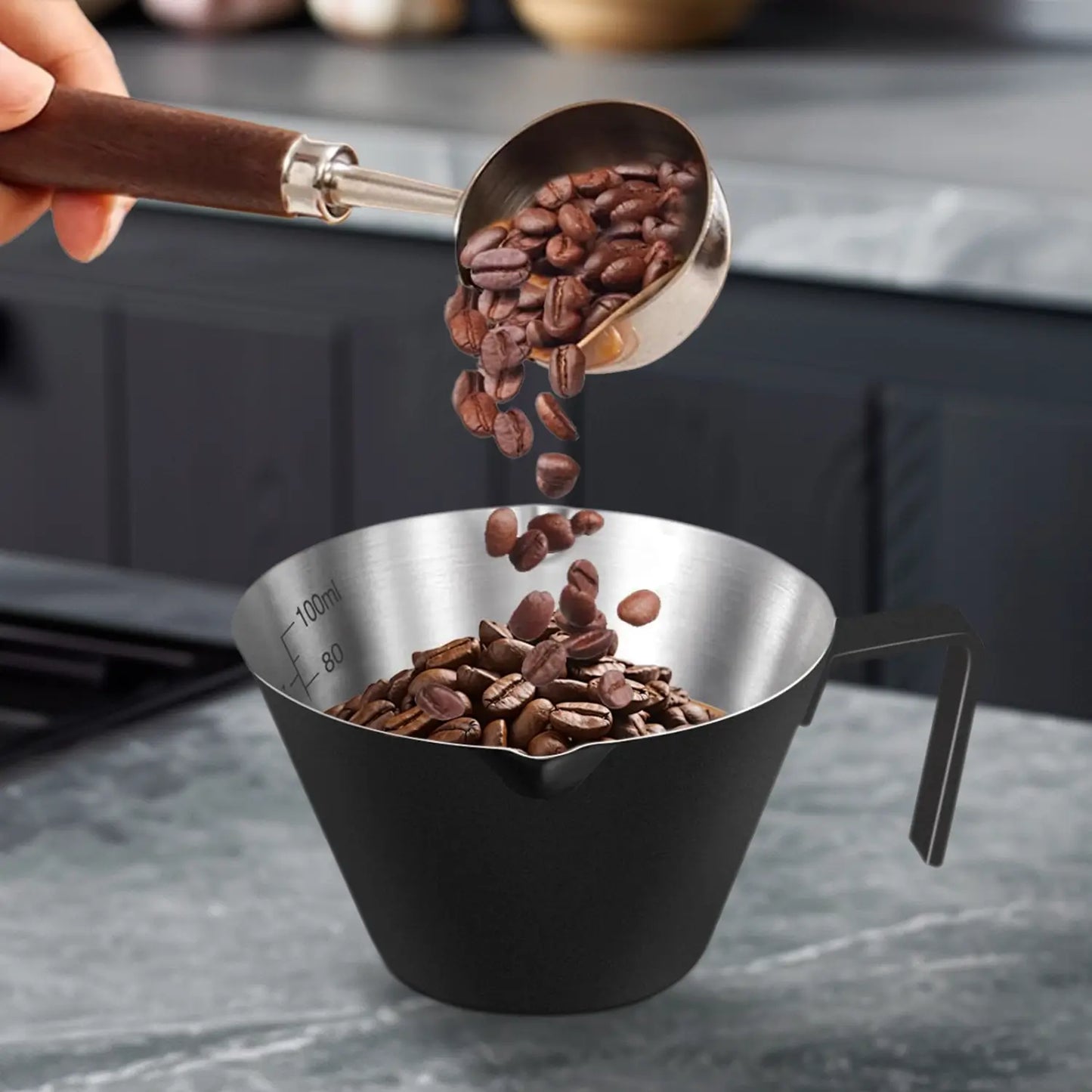 Stainless Steel Espresso Shot Cups with Handle, 100ml (Black)