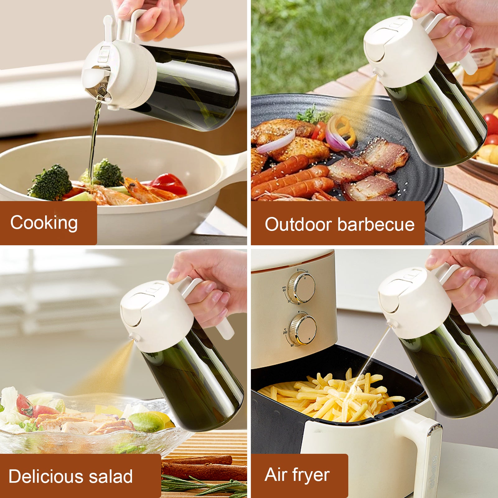 Set of 2 UV protection 2 in 1 Glass Oil Spray Bottle for kitchen cooking 16oz/470ml Dark Green glass oil jar

