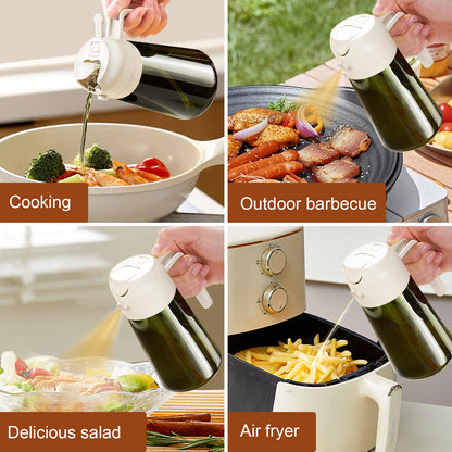 Set of 2 UV protection 2 in 1 Glass Oil Spray Bottle for kitchen cooking 16oz/470ml Dark Green glass oil jar

