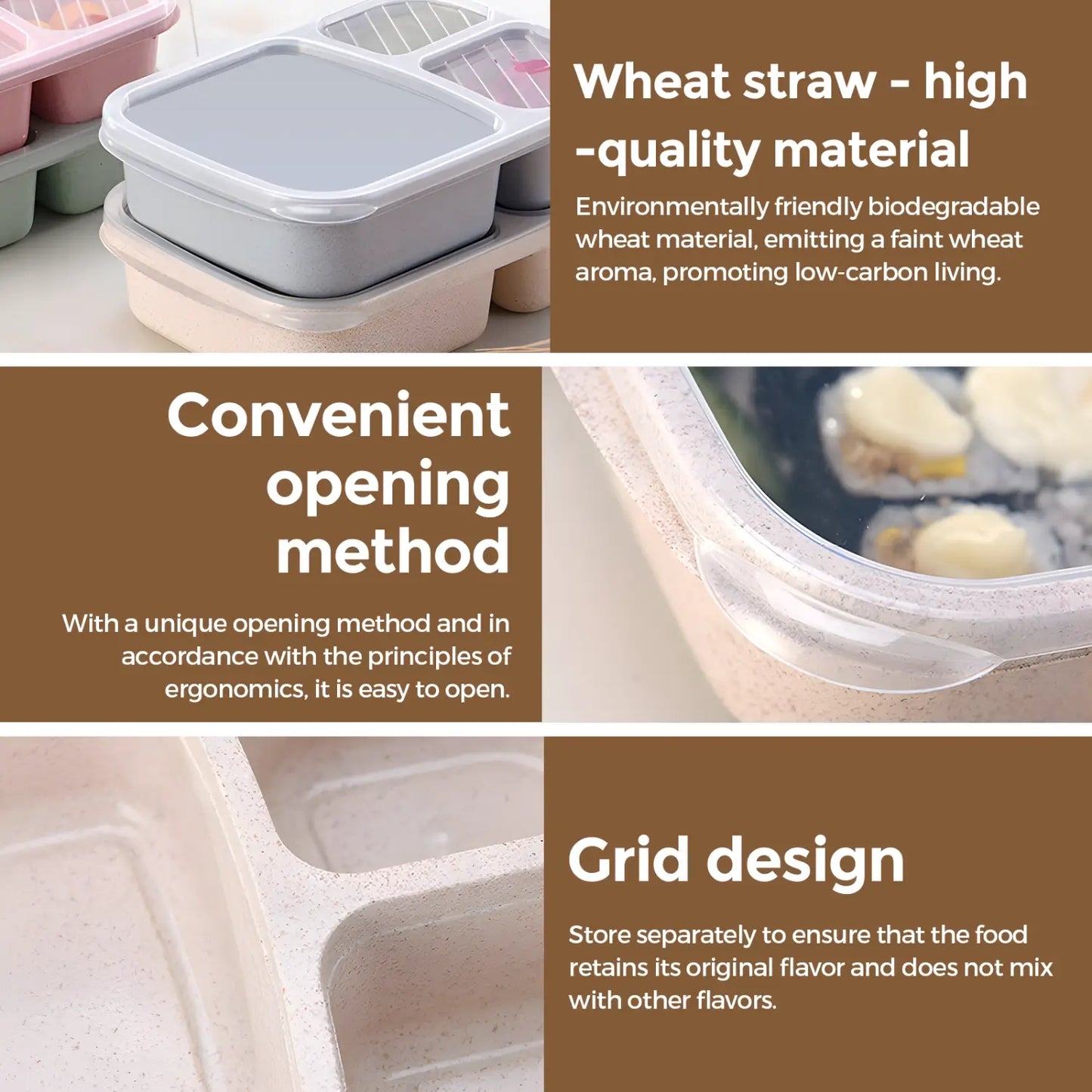 Rice Husk & Wheat Straw 3-Compartment Bento Lunch Box