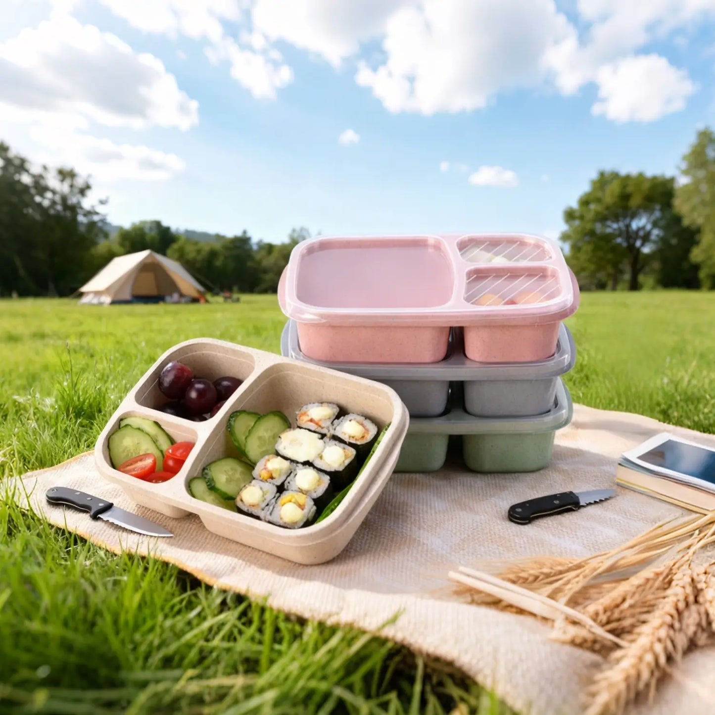 Rice Husk & Wheat Straw 3-Compartment Bento Lunch Box