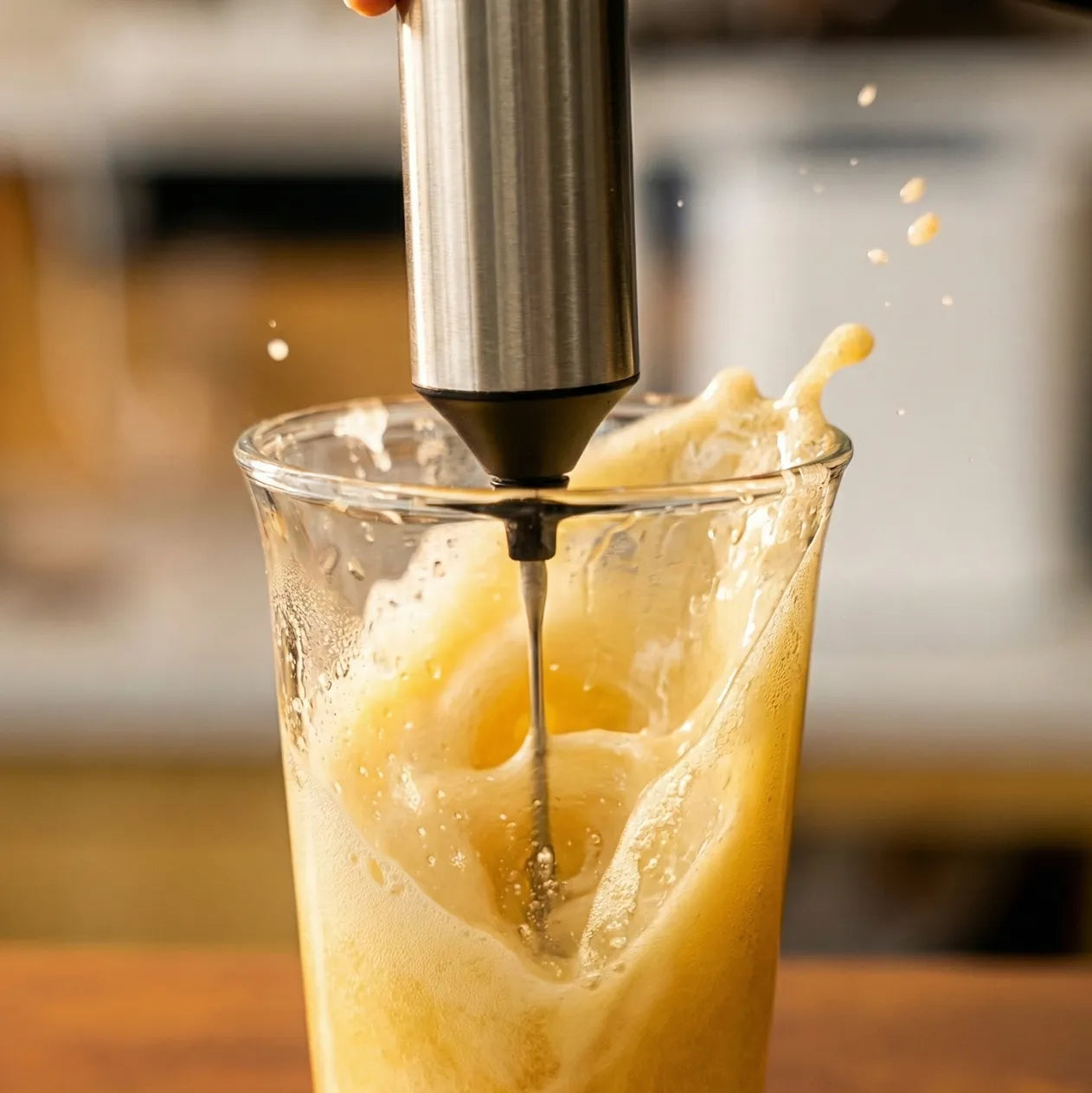 use handheld whisk for coffee and latte