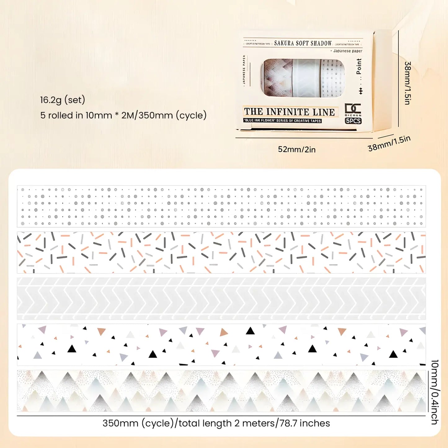 Skinny Washi Tape Set, 6 Designs Decorative Masking Tape for Journal DIY Crafts