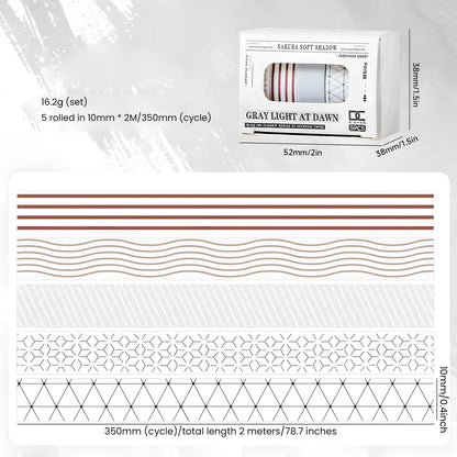 Skinny Washi Tape Set, 6 Designs Decorative Masking Tape for Journal DIY Crafts