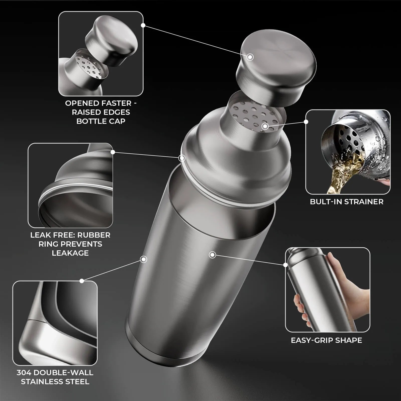 Shaker 8 Cocktail Shaker Set 8-Piece | Stainless Steel Martini Shaker Kit ...