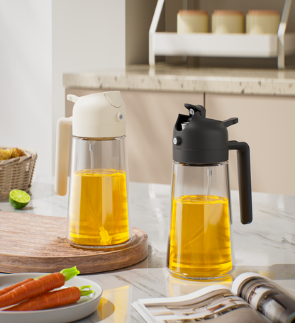 Set of 2 16oz/470ml 2 in 1 Oil Spray Bottle for Air Fryer, BBQ, Salad (Stickers included）