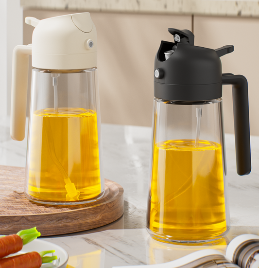 Set of 2 16oz/470ml 2 in 1 Oil Spray Bottle for Air Fryer, BBQ, Salad (With Stickers）